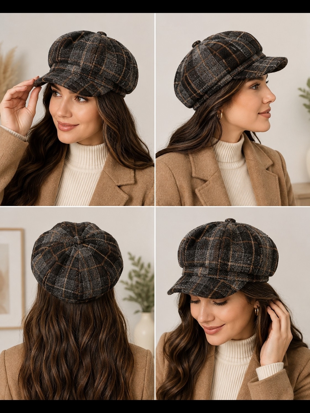 Adora Plaid Newsboy Baker Boy Cap Wool Blend One Size NWT